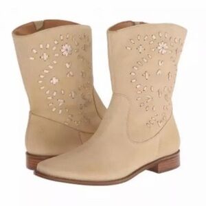 Jack Rogers Women's Beige Suede Western Mid-Calf Boots